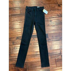 Rag & Bone Black Denim Skinny Jeans w/ Studded Legs, Size 24